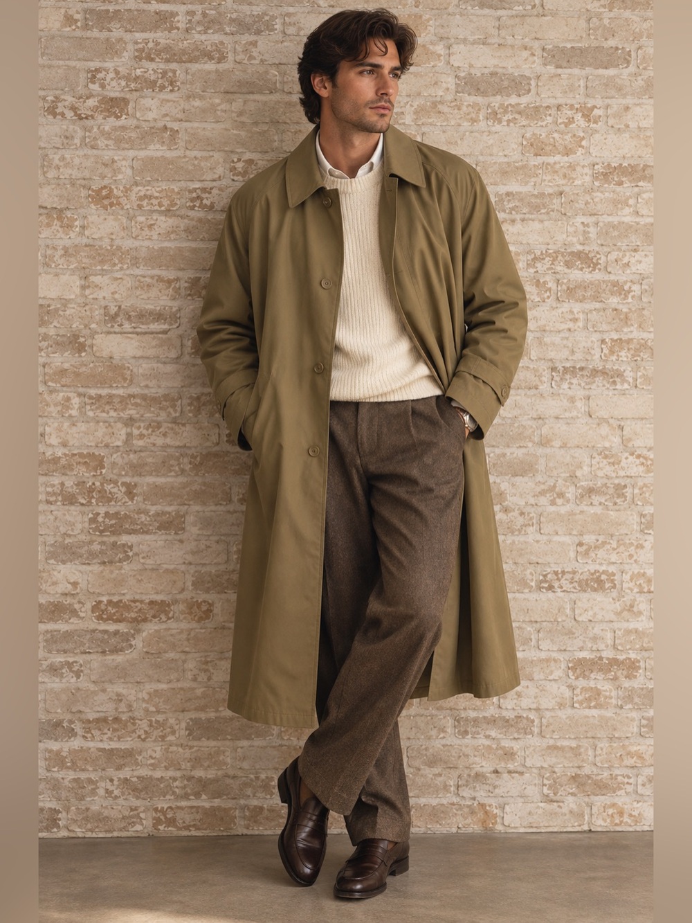 Vintage Oleg Cassini 80s Khaki Trench Coat Removable Liner 48R Quiet Luxury